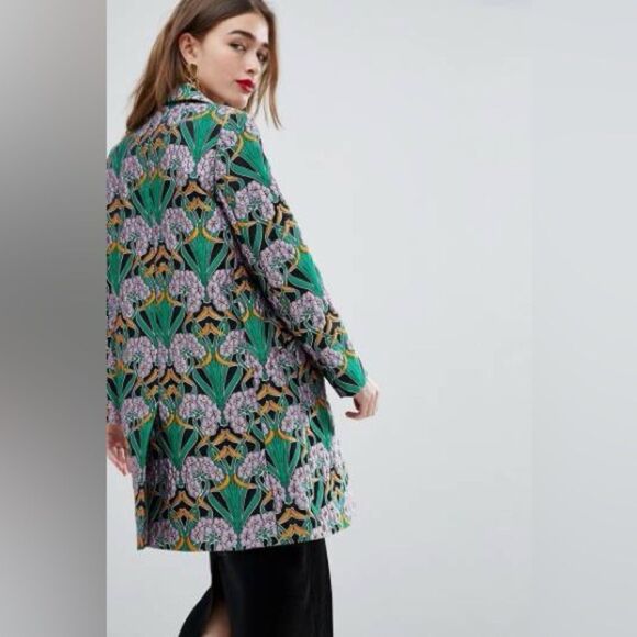 ASOS  ~ Lilac Green Gold Floral Jacquard "Trinny" Coat - Picture 8 of 17